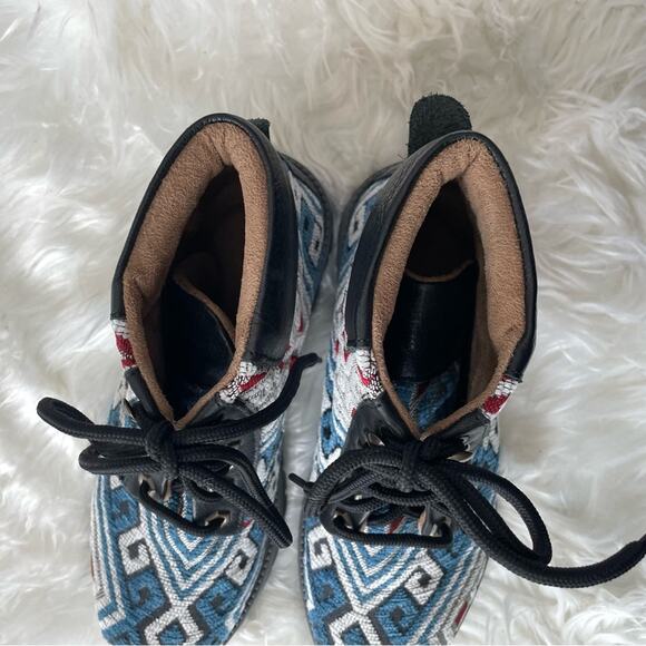 Weavers Alaska | Unisex Women’s Hiking Boots Blue Black Geometric Pattern Boho - Picture 6 of 9